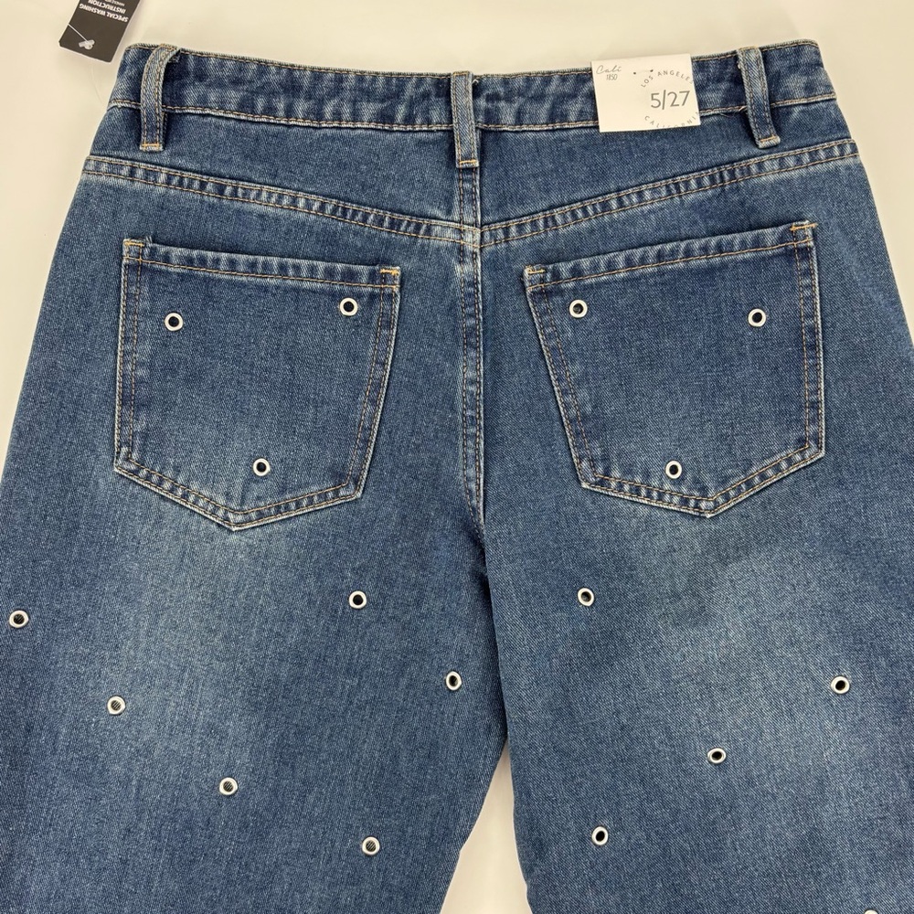 Cali 1850 NWT Faded Blue Straight Leg Mid Rise Grommeted Front Jeans, 5/27 - Picture 9 of 16